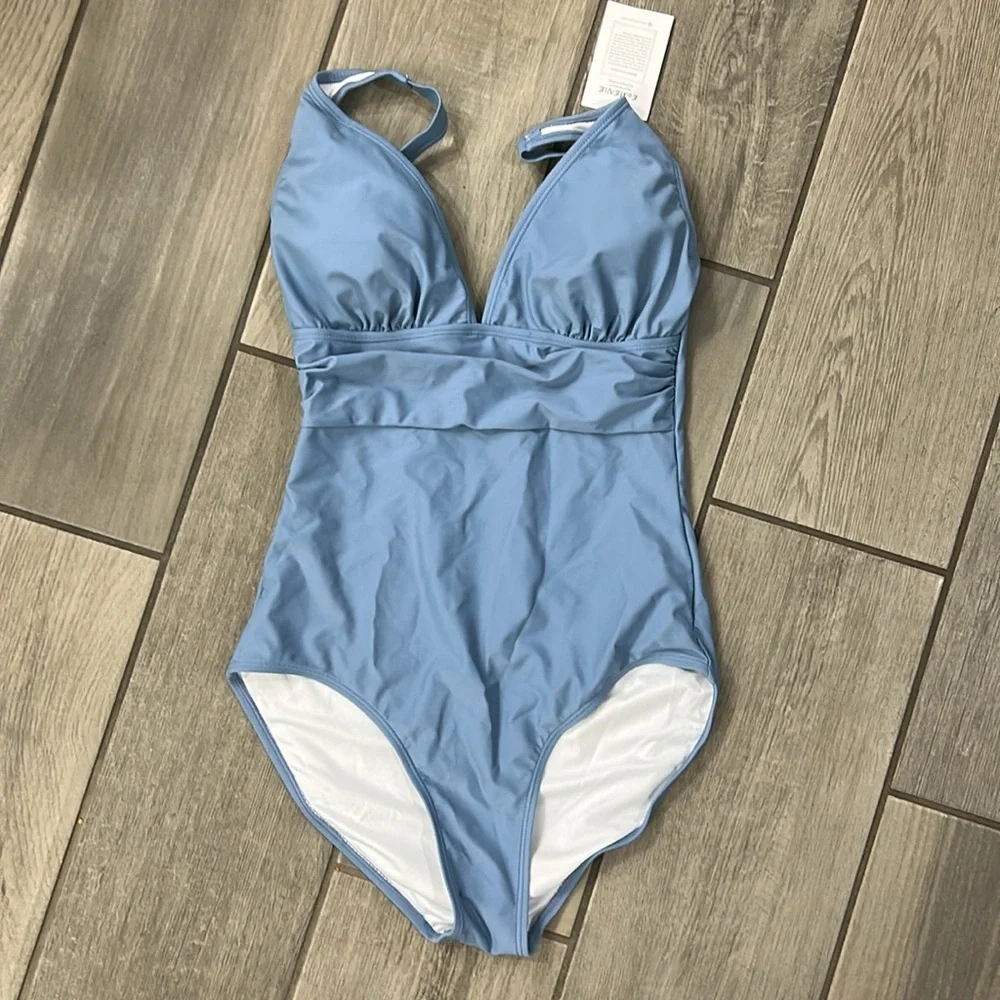 Eomenie Women's One Piece Swimsuit Tummy Control Bathing Suit V Neck